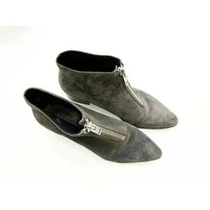 Grey City Womens Ankle Boots  Gray Leather / Suede Mid High Heel Block Zip 10